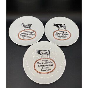 Yves Deshoulieres Limoges Porcelain 7.25" Cow Goat Cheese Dessert 3 Plates